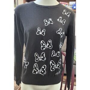 Disney Parks Minnie Mouse embroidered bow black and white preppy sweater Small